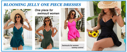 Women's One Piece Tummy Control Swimsuit Gold Metal Tie Knot Swim Dress Beach Vacation Bathing Suit