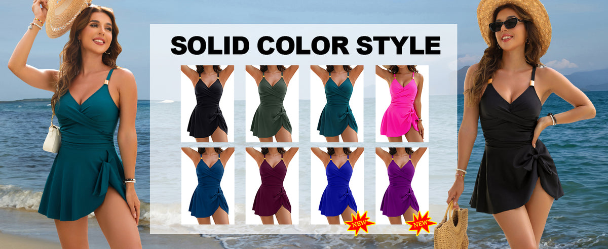 Women's One Piece Tummy Control Swimsuit Gold Metal Tie Knot Swim Dress Beach Vacation Bathing Suit - Seldom Seen Styles