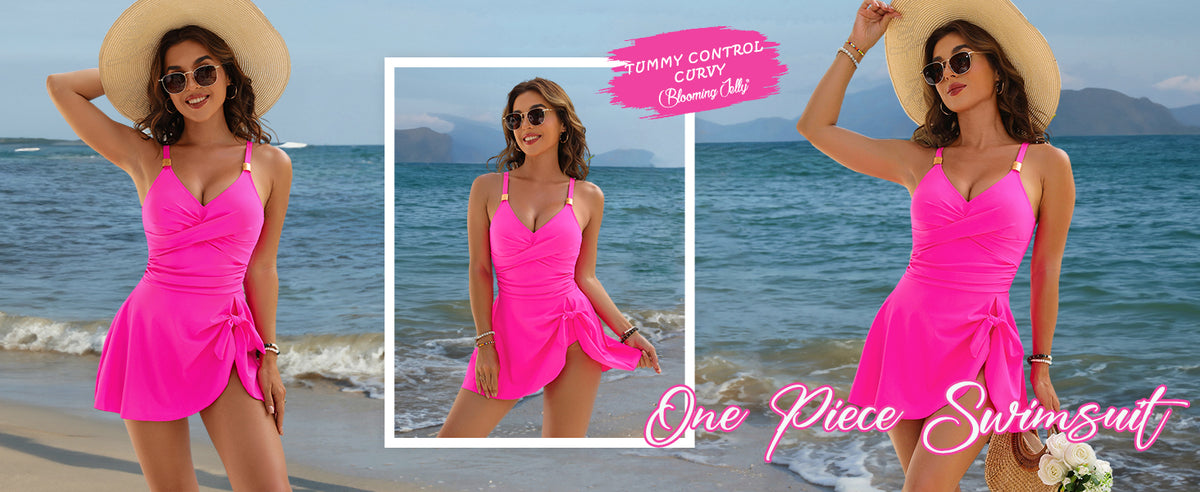 Women's One Piece Tummy Control Swimsuit Gold Metal Tie Knot Swim Dress Beach Vacation Bathing Suit - Seldom Seen Styles