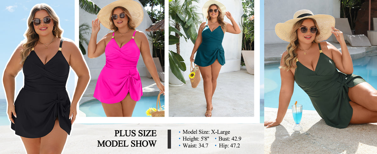 Women's One Piece Tummy Control Swimsuit Gold Metal Tie Knot Swim Dress Beach Vacation Bathing Suit - Seldom Seen Styles