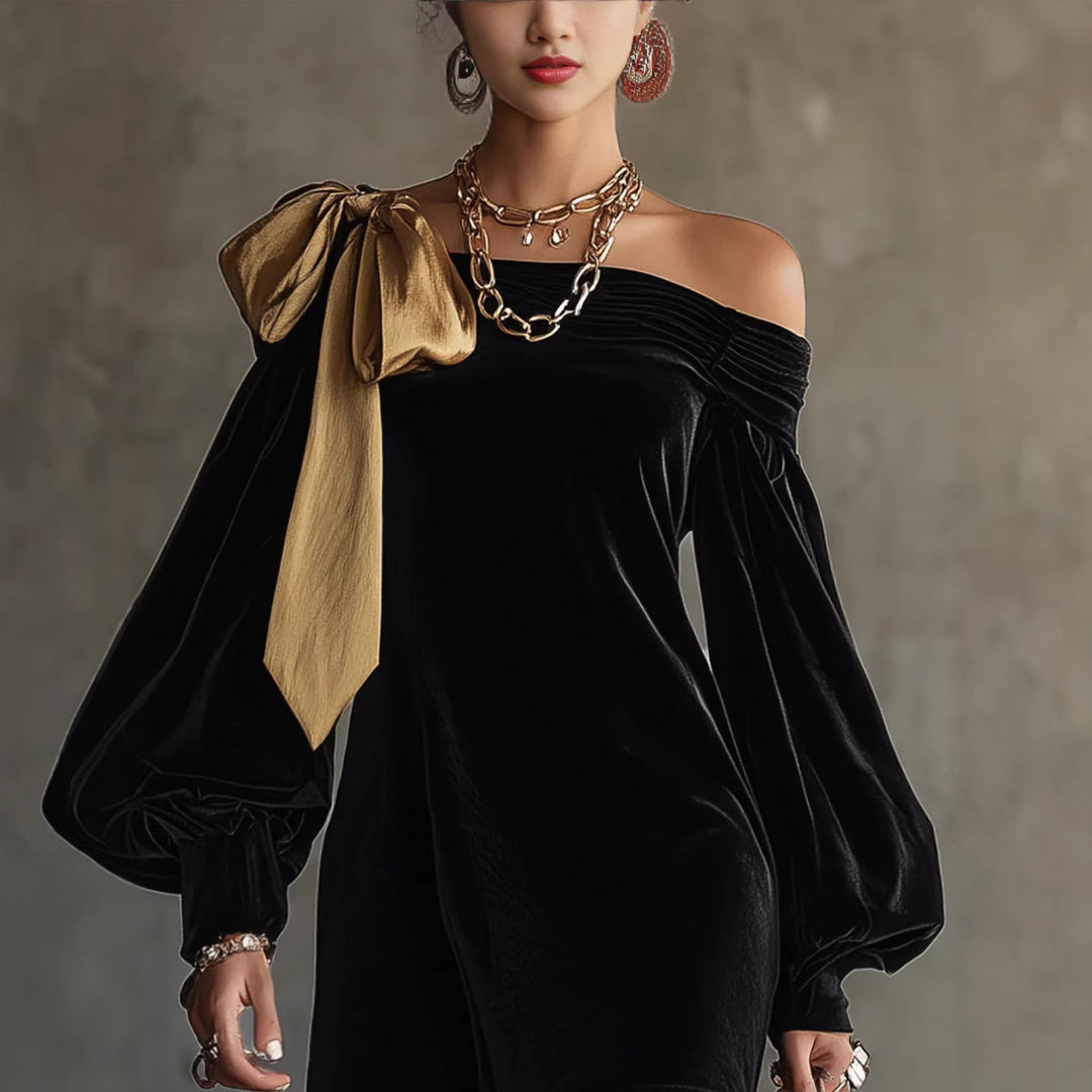 Women's One Shoulder Mini Dress Bow Detail Long Sleeve Evening Party Wedding Guest Cocktail Dress - Seldom Seen Styles
