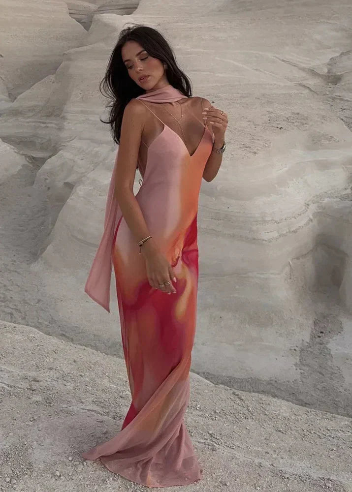 Women's Open-Back Ombre Satin Maxi Dress | Spaghetti Strap Formal - Seldom Seen Styles