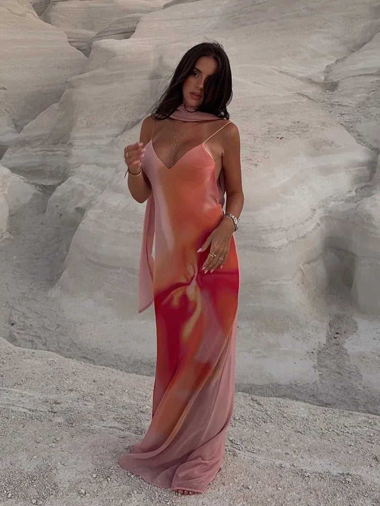 Women's Open-Back Ombre Satin Maxi Dress | Spaghetti Strap Formal - Seldom Seen Styles