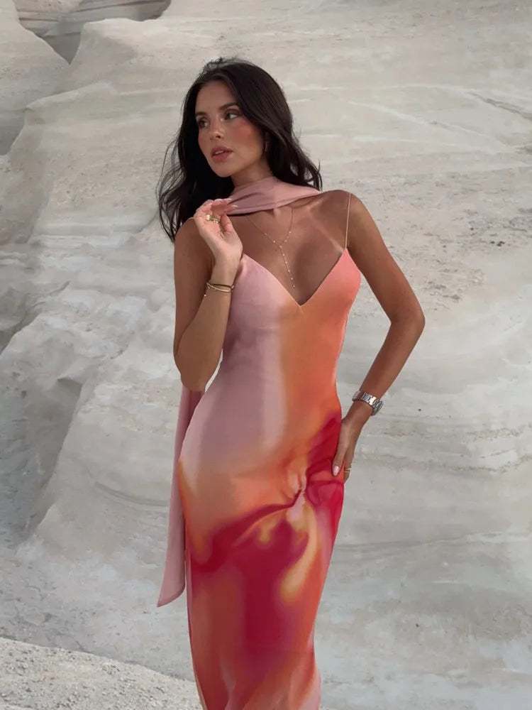 Women's Open-Back Ombre Satin Maxi Dress | Spaghetti Strap Formal - Seldom Seen Styles