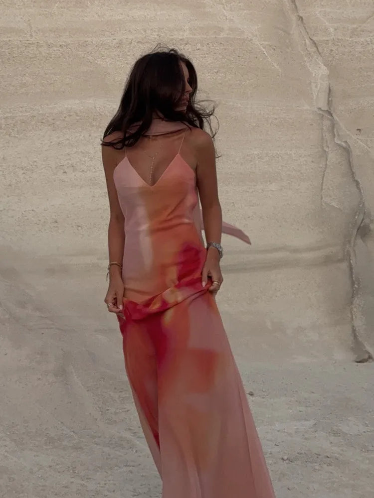 Women's Open-Back Ombre Satin Maxi Dress | Spaghetti Strap Formal - Seldom Seen Styles