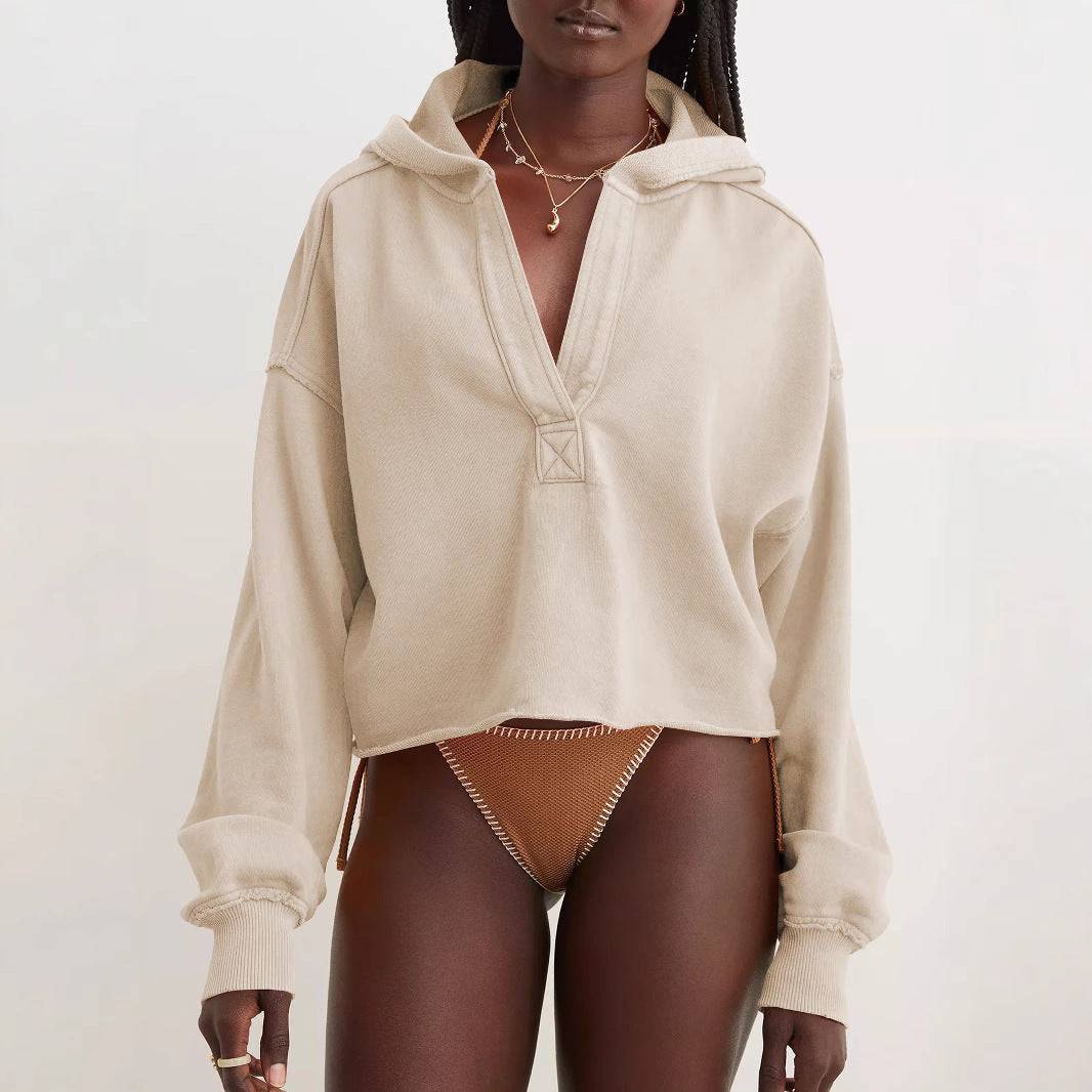 Women's Oversized V Neck Sweatshirt Casual Long Sleeve Pullover Trendy Relaxed Fit Athleisure Top - Seldom Seen Styles