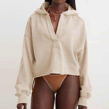 Women's Oversized V Neck Sweatshirt Casual Long Sleeve Pullover Trendy Relaxed Fit Athleisure Top