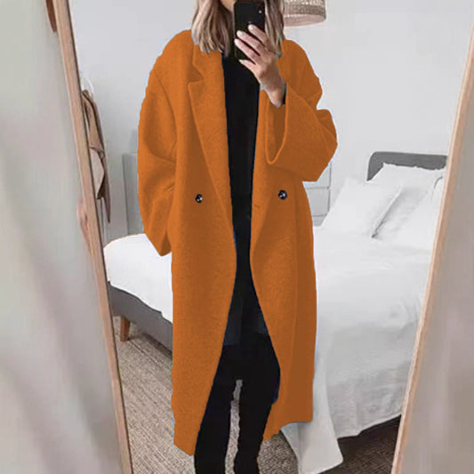 Women's Oversized Wool Blend Long Coat Double Breasted Lapel Winter Maxi Coat Casual Longline Overcoat - Seldom Seen Styles