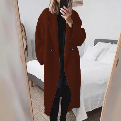 Women's Oversized Wool Blend Long Coat Double Breasted Lapel Winter Maxi Coat Casual Longline Overcoat