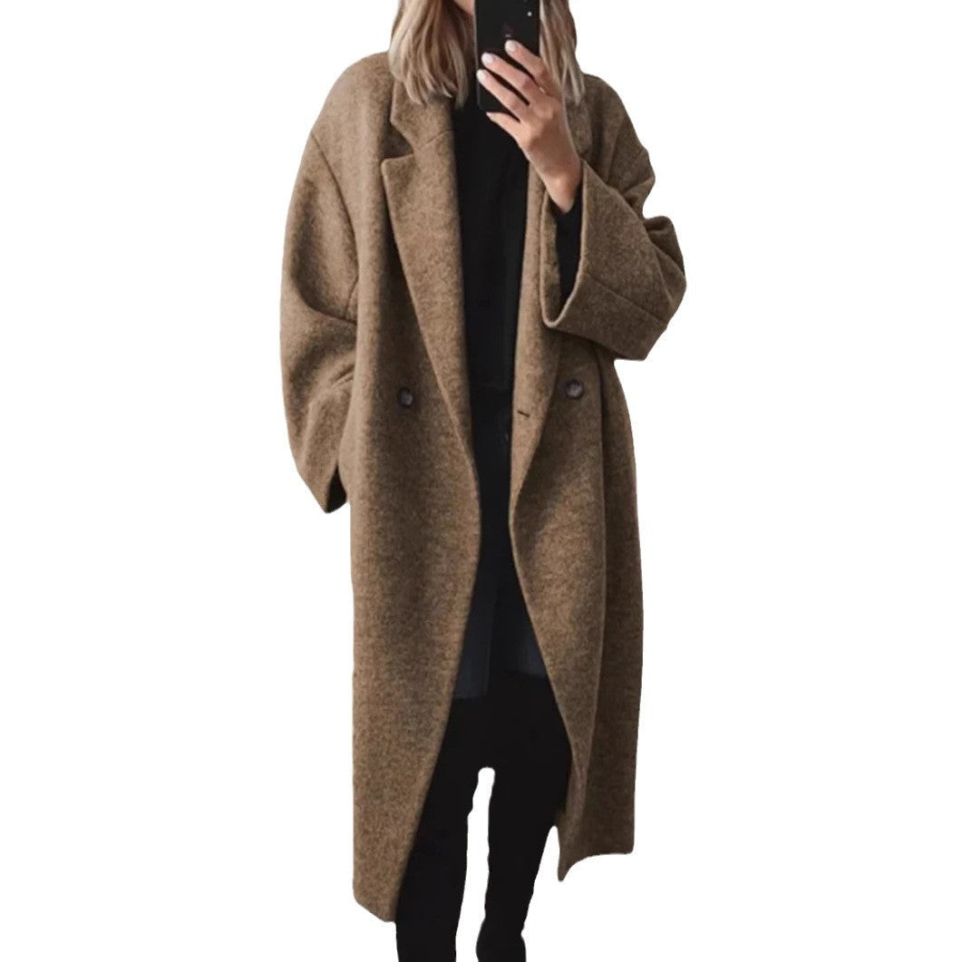 Women's Oversized Wool Blend Long Coat Double Breasted Lapel Winter Maxi Coat Casual Longline Overcoat - Seldom Seen Styles