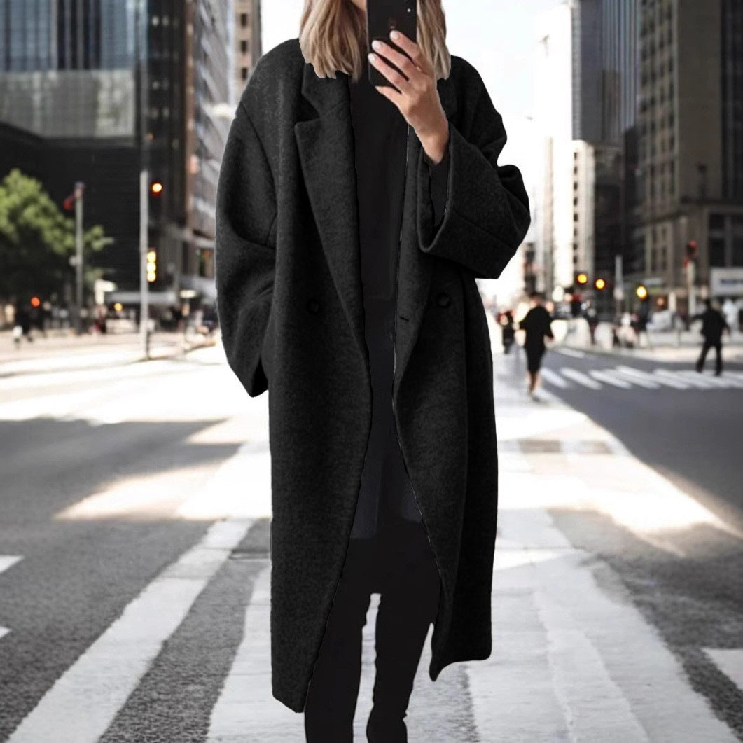 Women's Oversized Wool Blend Long Coat Double Breasted Lapel Winter Maxi Coat Casual Longline Overcoat - Seldom Seen Styles