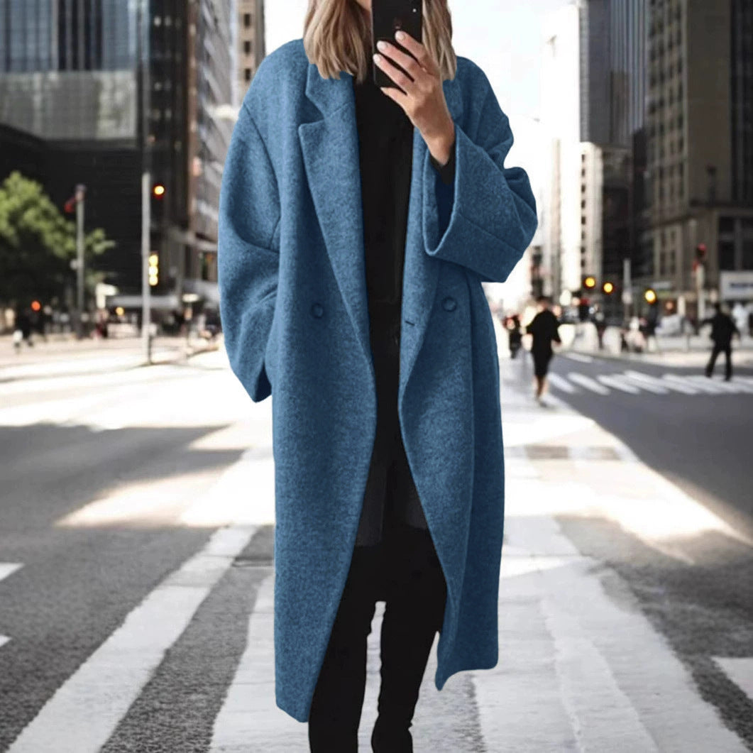 Women's Oversized Wool Blend Long Coat Double Breasted Lapel Winter Maxi Coat Casual Longline Overcoat - Seldom Seen Styles