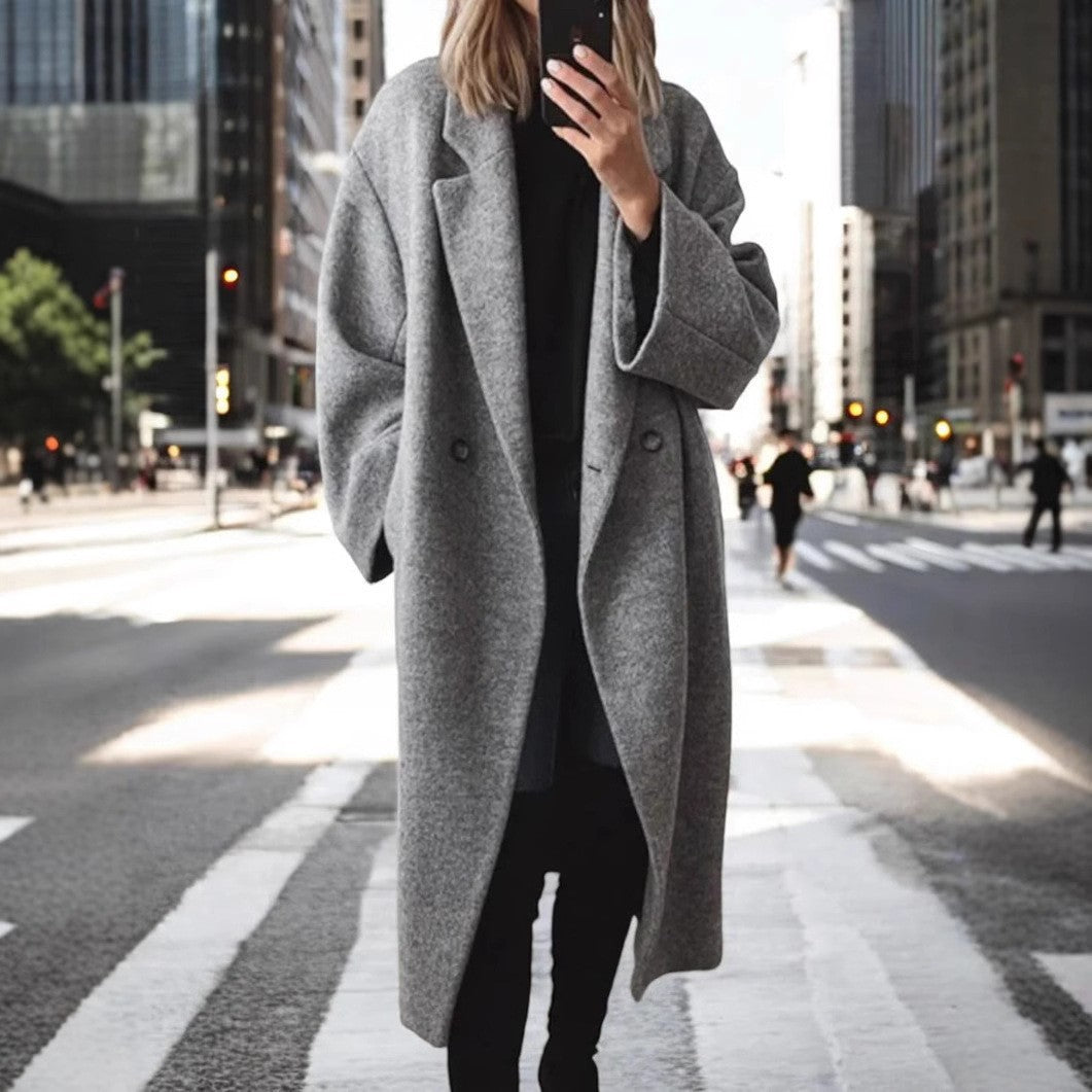 Women's Oversized Wool Blend Long Coat Double Breasted Lapel Winter Maxi Coat Casual Longline Overcoat - Seldom Seen Styles