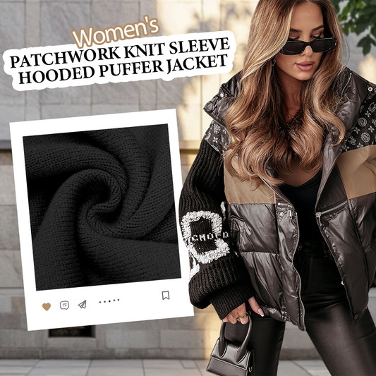 Women’s Patchwork Knit Sleeve Hooded Puffer Jacket - Seldom Seen Styles