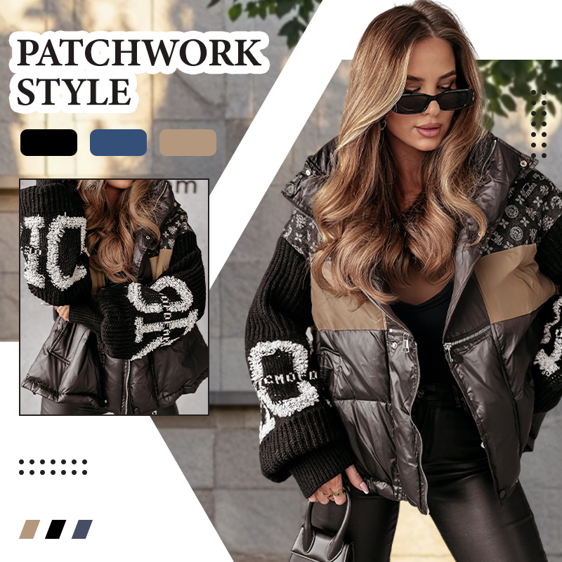 Women’s Patchwork Knit Sleeve Hooded Puffer Jacket - Seldom Seen Styles