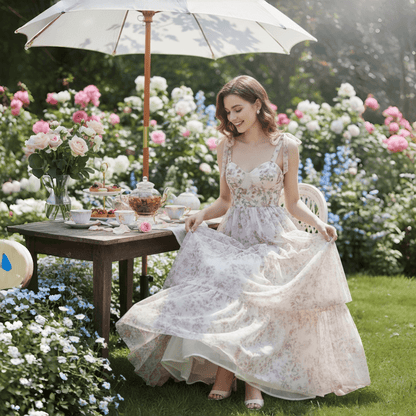 Women's Pink Floral Tiered Chiffon Maxi Dress Adjustable Tie Straps Ruffle Boho Long Dress for Wedding Guest Garden Party Summer