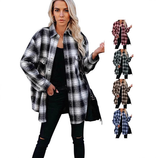 Women's Plaid Button Down Shirt Oversized Long Sleeve Flannel Shirt Jacket Casual Longline Shacket Coat - Seldom Seen Styles