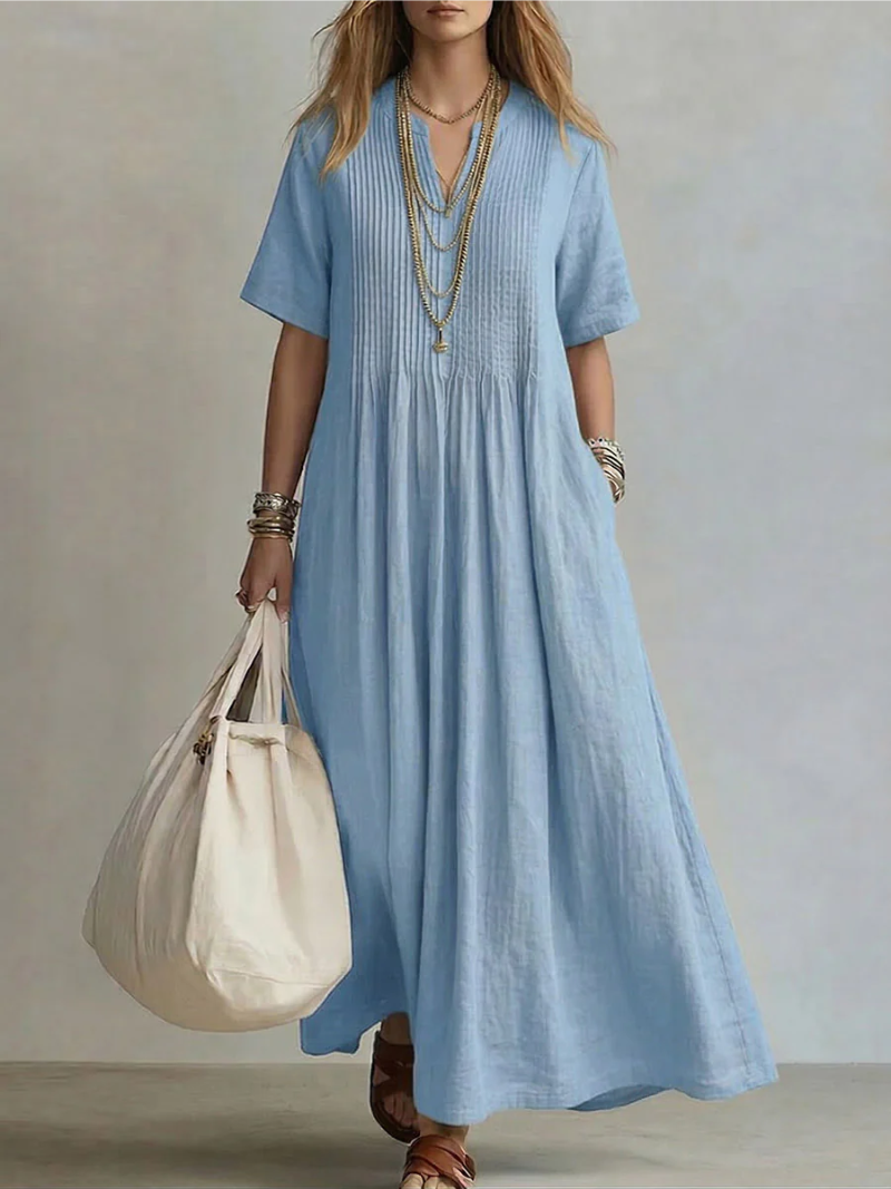 Women's Pleated Flowy Dress Elegant Lightweight Summer Midi Dress Casual Party Wedding Guest Vacation | Noor Pleat - Seldom Seen Styles