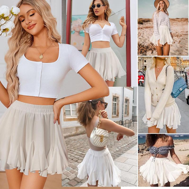 Women's Pleated Skater Skirt Basic Casual High Waisted Ruffles Flared Mini Lingerie Skirts - Seldom Seen Styles