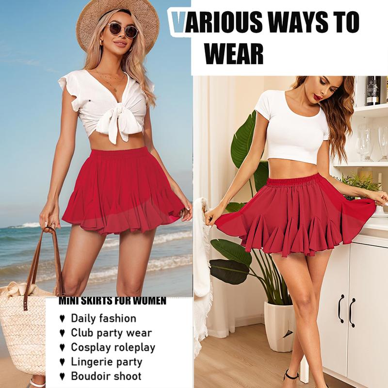 Women's Pleated Skater Skirt Basic Casual High Waisted Ruffles Flared Mini Lingerie Skirts - Seldom Seen Styles