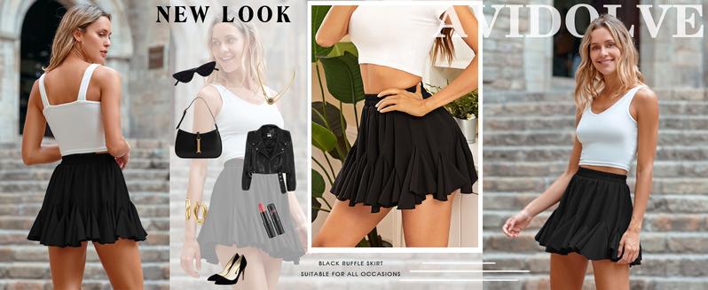 Women's Pleated Skater Skirt Basic Casual High Waisted Ruffles Flared Mini Lingerie Skirts - Seldom Seen Styles