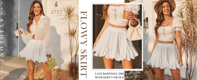 Women's Pleated Skater Skirt Basic Casual High Waisted Ruffles Flared Mini Lingerie Skirts - Seldom Seen Styles