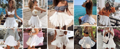 Damen Plissee-Skaterrock Basic Casual Hoch taillierte Rüschen Ausgestellte Mini-Dessousröcke