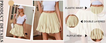 Damen Plissee-Skaterrock Basic Casual Hoch taillierte Rüschen Ausgestellte Mini-Dessousröcke