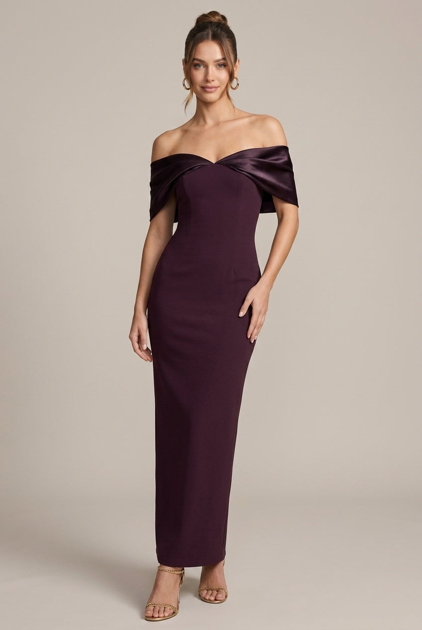 Women's Plum Off The Shoulder Party Maxi Dress - Seldom Seen Styles