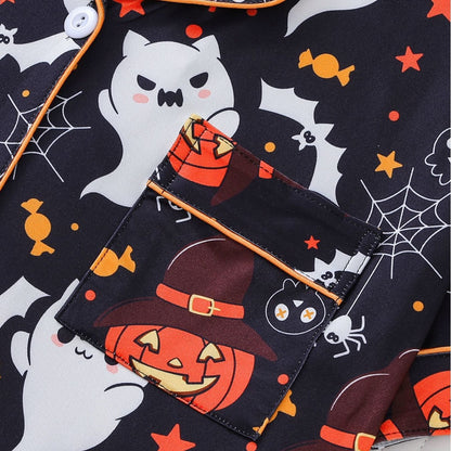 Women's Pocket Lapel Blouse & Elastic Waist Shorts Pyjama Set, Halloween Christmas Button Front Top & Shorts Pj Set, Pyjamas for Women, Feminine Tops, PJ Sets for Women, Loungewear, Nightwear, Pajamas, Womenswear