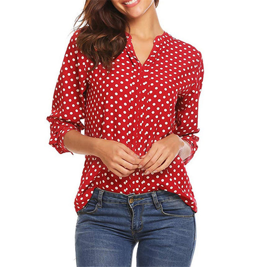 Women's Polka Dot Blouse V Neck Long Sleeve Shirt Casual Business Casual Work Top Loose Fit Tunic Blouse Plus Size - Seldom Seen Styles