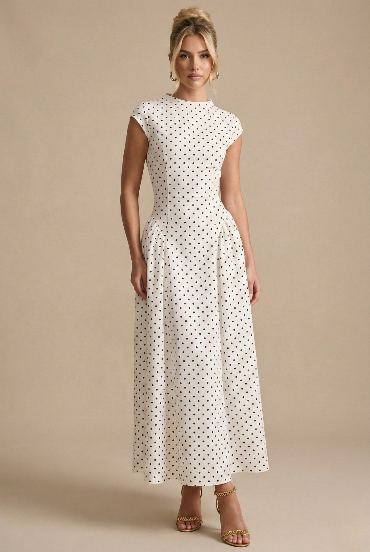 Women’s Polka Dot Maxi Dress with Round Neck and A Line Silhouette - Seldom Seen Styles