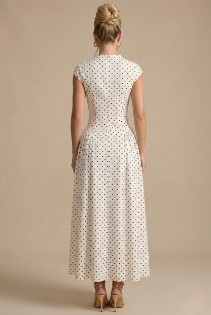 Women’s Polka Dot Maxi Dress with Round Neck and A Line Silhouette