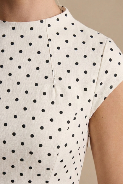 Women’s Polka Dot Maxi Dress with Round Neck and A Line Silhouette