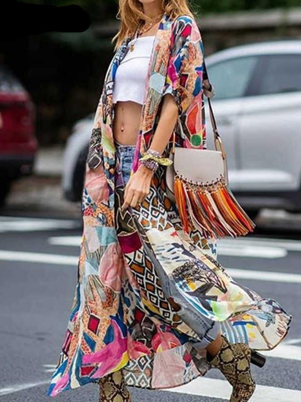 Women's Printed Beach Cardigan Sunscreen Cover-Up Long Cotton Holiday Kimono Wrap Shawl for Beach Vacation Summer Resort Boho - Seldom Seen Styles
