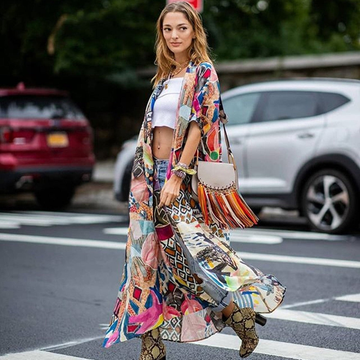 Women's Printed Beach Cardigan Sunscreen Cover-Up Long Cotton Holiday Kimono Wrap Shawl for Beach Vacation Summer Resort Boho - Seldom Seen Styles