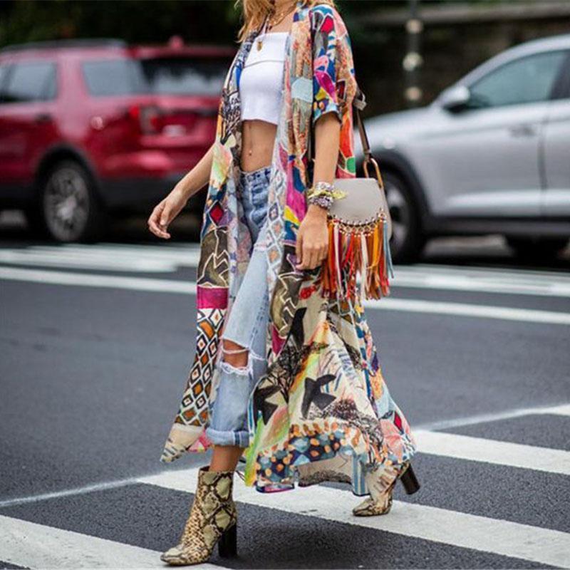 Women's Printed Beach Cardigan Sunscreen Cover-Up Long Cotton Holiday Kimono Wrap Shawl for Beach Vacation Summer Resort Boho - Seldom Seen Styles