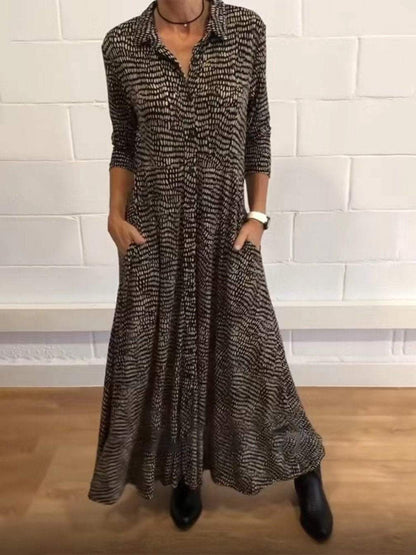 Robe imprimée à manches longues et col en V pour femme