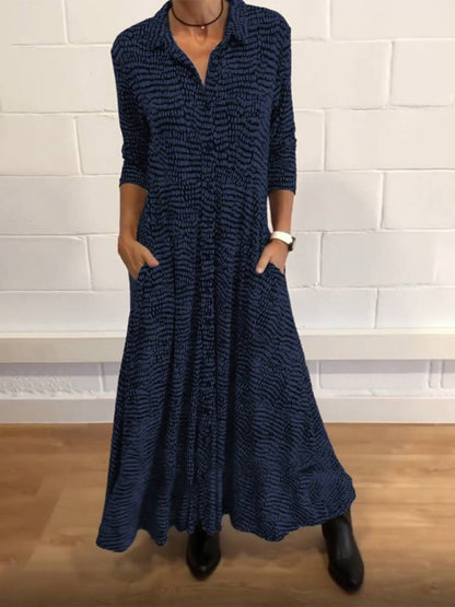 Robe imprimée à manches longues et col en V pour femme