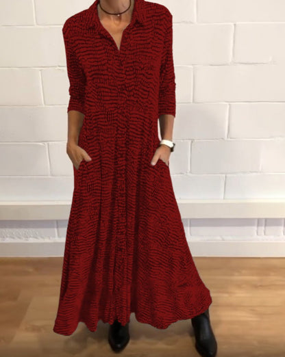 Robe imprimée à manches longues et col en V pour femme