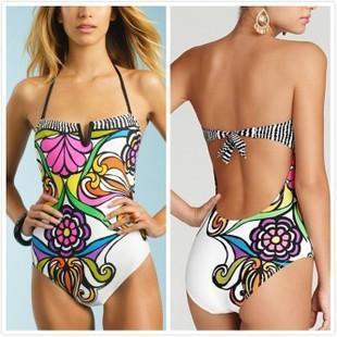 Women's Printed One Piece Swimsuit Sexy Siamese Bikini Bodysuit Tummy Control Bathing Suit for Beach Vacation Pool Summer