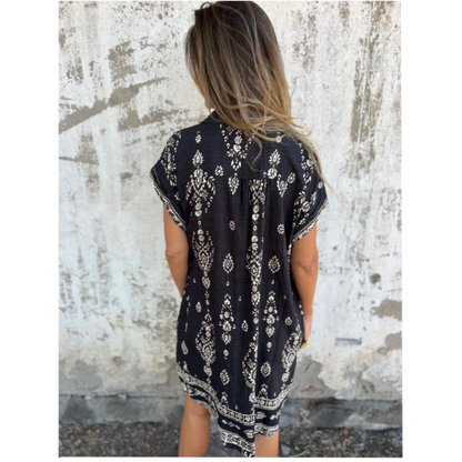 Women's Printed Shirt Dress Button Up Loose Fit Short Sleeve Casual Mini Dress with Pockets