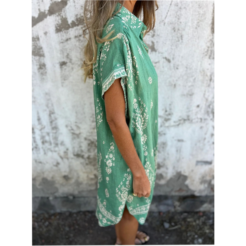 Women's Printed Shirt Dress Button Up Loose Fit Short Sleeve Casual Mini Dress with Pockets - Seldom Seen Styles