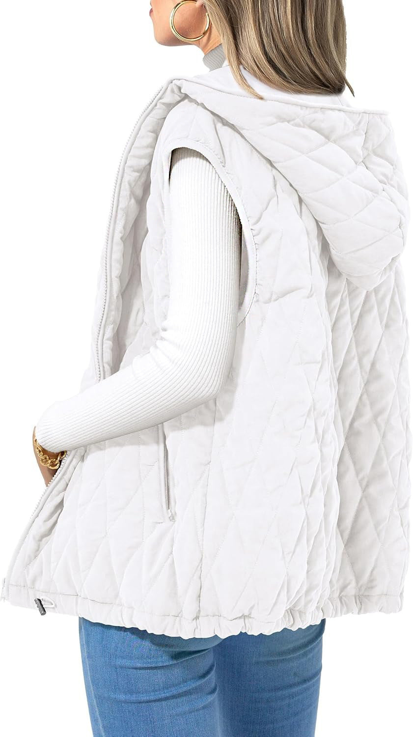 Women's Quilted Vest Casual Sleeveless Hooded Zip Up Diamond pattern Jacket With Pockets Winter Coat Outerwear Minimalist Top - Seldom Seen Styles