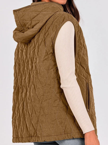 Damen Steppweste Lässige Ärmellose Kapuzenweste mit Reißverschluss, Rautenmuster, Jacke mit Taschen, Wintermantel, Oberbekleidung, Minimalistisches Top