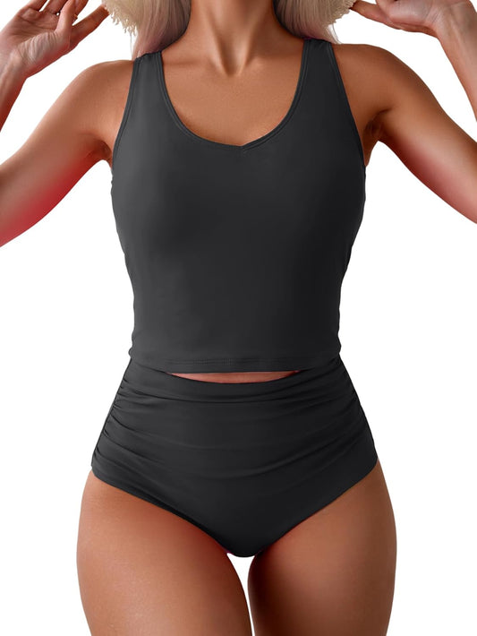 Women's Racerback One Piece Swimsuit Ruched Waist Side Cutout Tummy Control Summer Beach Vacation Bathing Suit - Seldom Seen Styles