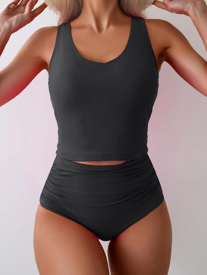 Women's Racerback One Piece Swimsuit Ruched Waist Side Cutout Tummy Control Summer Beach Vacation Bathing Suit