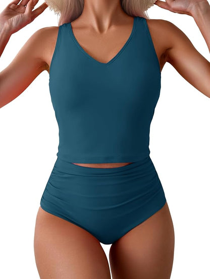 Women's Racerback One Piece Swimsuit Ruched Waist Side Cutout Tummy Control Summer Beach Vacation Bathing Suit