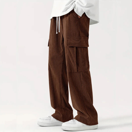 Women's Relaxed Corduroy Trousers – Loose Fit Drawstring Waist Wide Leg Pants | S–3XL - Seldom Seen Styles