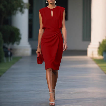 Women's Retro Cross Hollow Knot Round Neck Solid Color Midi Dress Casual Vacation Summer Outfit